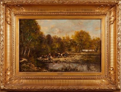 null F. PERRET (XIXème siècle) 

Lavandières en bord de rivière.

Huile sur panneau...