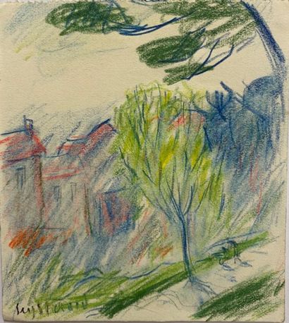 null René SEYSSAUD (1866-1952)

Le village

Crayon de couleur sur papier

Signé en...