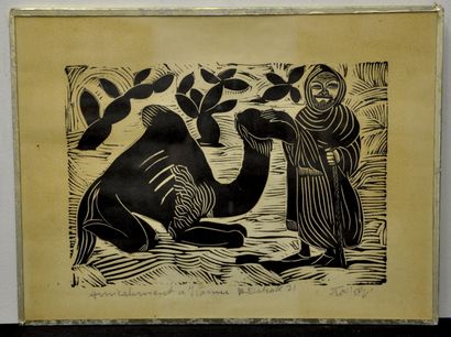 null Brahim DAHAK (1931-2004)

The man with the dromedary

Wood engraving on paper

Signed...