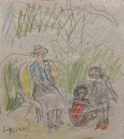 null René SEYSSAUD (1866-1952)

Woman and child in the park

Colored pencil on paper

Signed...