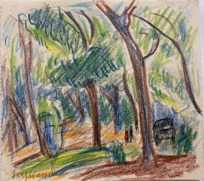 null René SEYSSAUD (1866-1952)

Voiture dans le parc

Crayon de couleur sur papier

Signé...