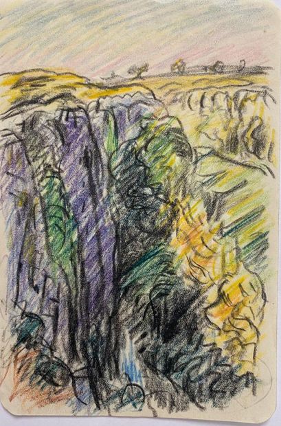 null René SEYSSAUD (1866-1952)

Arbres accroché à la colline

Crayon de couleur sur...