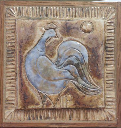 null Travail du XXème siècle 

Carreau émaillé à décor d'un coq 

21 x 21 cm