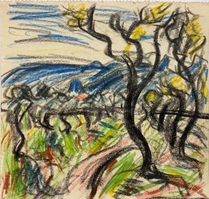 null René SEYSSAUD (1866-1952)

Paysage aux arbres

Crayon de couleur sur papier

Signé...