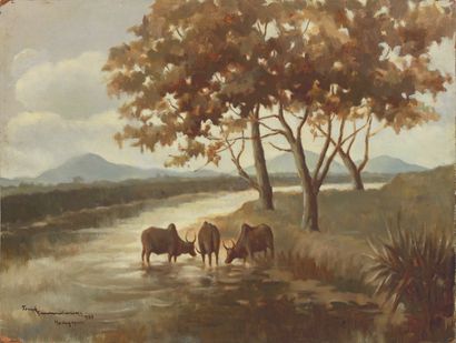 null Joseph RAMAMANKAMONGJY (1898-1984)

Boeufs dans la prairie et paysage

Huile...