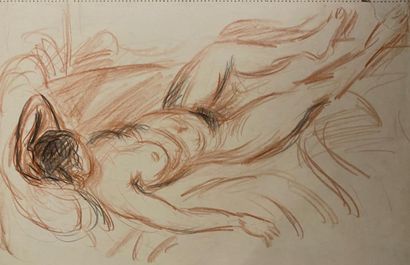 null René SEYSSAUD (1867-1952)

Femme nue allongée 

Sanguine et crayon

25,5 x 33...
