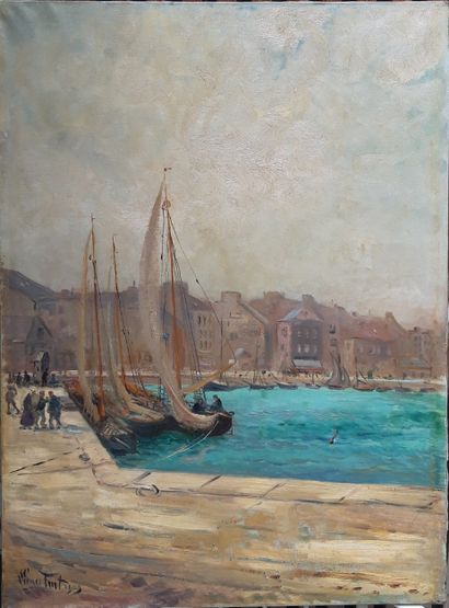 null 
French School
Sailboats in the port

Oil on canvas

Signed lower left

81 x...