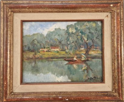 null French school XIXth century

Boat on the lake.

Oil on panel.

Signed lower...