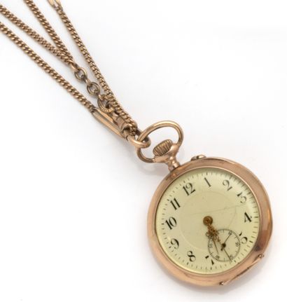 null Pocket watch in 14K yellow gold (585/1000) with mechanical movement.

White...