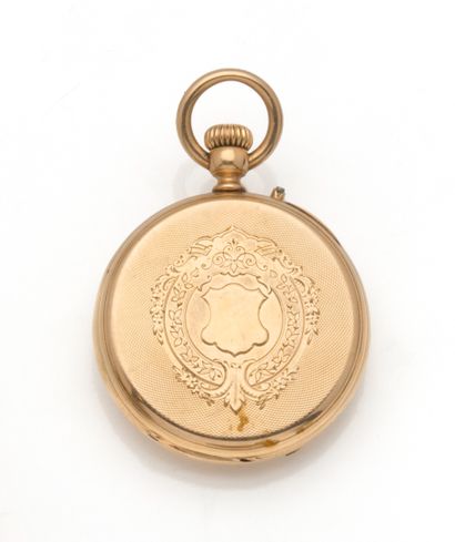 null Pocket watch in 18K (750/1000) yellow gold with mechanical movement, the guilloche...