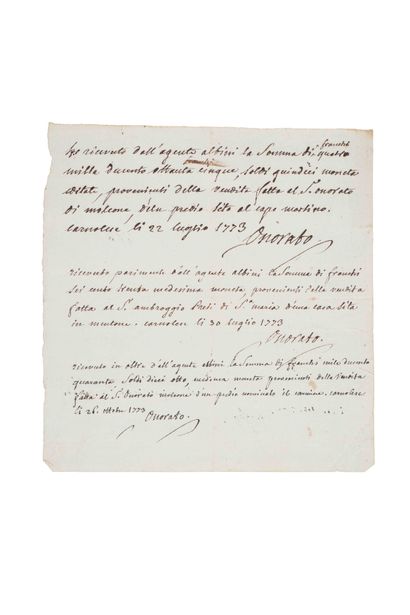 null [MONACO] HONORÉ III (1720-1795)

Pièce signée, Onorato, Carnolès, 22 juillet,...
