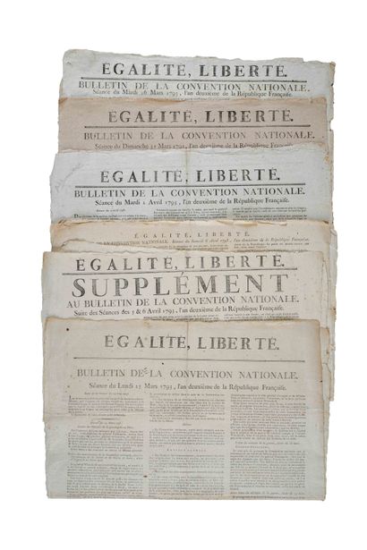 null [CONVENTION] 6 affiches avec entête “BULLETIN DE LA CONVENTION NATIONALE”, Paris,...