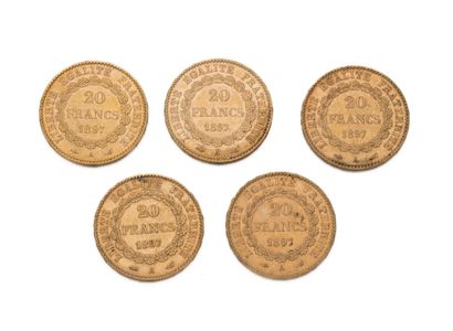 null IIIème REPUBLIQUE
20 francs or, Génie. 5 exemplaires. 1897
Poids : 32,20 g