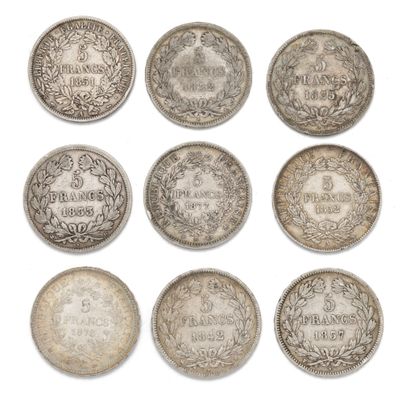 null ARGENT - Ensemble de monnaies française diverses comprenant : 
5 francs, Louis-Philippe...