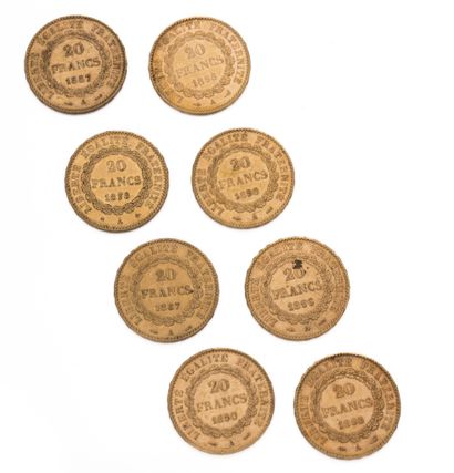 null IIIème REPUBLIQUE
20 francs or, Génie . 1887 (2 ex) / 1890 (2 ex) / 1896 (2...