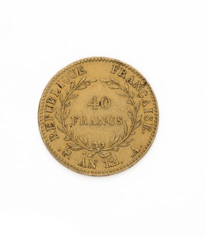 null FIRST CONSUL
40 francs gold, Napoleon Bonaparte bareheaded. Year 12 A
Weight...