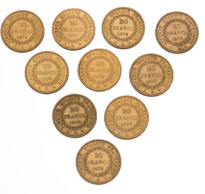 null IIIème REPUBLIQUE
20 francs or, Génie. 1848 / 1875 (3 ex) / 1876 (2 ex) / 1877...