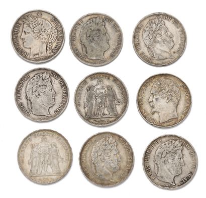 null ARGENT - Ensemble de monnaies française diverses comprenant : 
5 francs, Louis-Philippe...