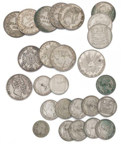 ARGENT - Ensemble de monnaies diverses comprenant...