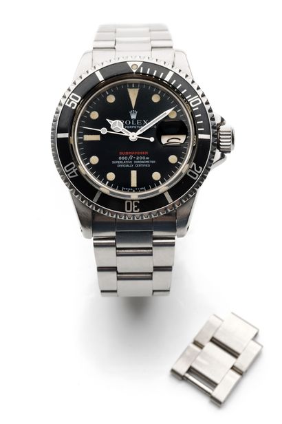 null ROLEX SUBMARINER REF. 1680 "RED 
Steel wristwatch, matte black dial, "Rolex...