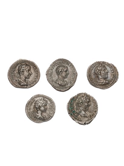 Lot de 5 deniers romains : Septime Sévère...