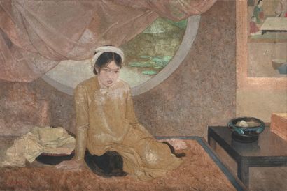 null LE PHO (1907-2001)  Jeune vietnamienne alanguie. 1932  Huile sur toile Signée,...