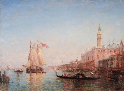null Félix ZIEM (1821-1911)
Gondolas and sails in front of the Doge's Palace in Venice
Oil...