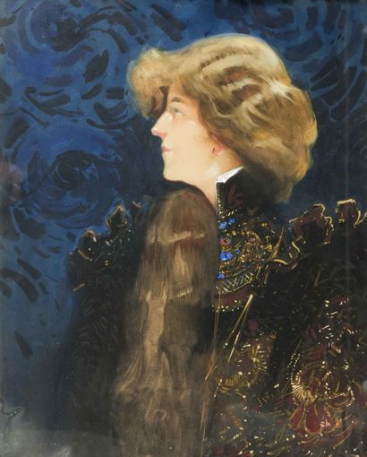 Ange SUPPARO (1870-1948)
Portrait présumé de Sarah BERNHARDT
Gouache et aquarelle
Signée... Gazette Drouot