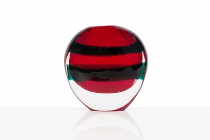 null SALVIATI 

Vase de forme boule en verre mélangé à décor de bandes noires horizontales...