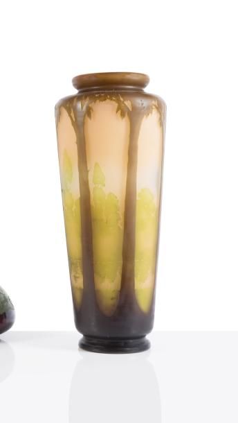 null Gallé 

Vase de forme conique à col ouvert en verre gravé à l’acide à décor...