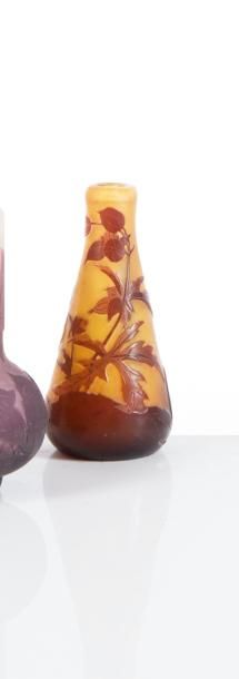 null Gallé 

Vase de forme conique en verre gravé à l’acide à décor oral marron sur...