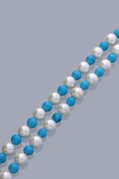 null Demi-sautoir composé de perles de culture d'eau douce scandées de perles de...