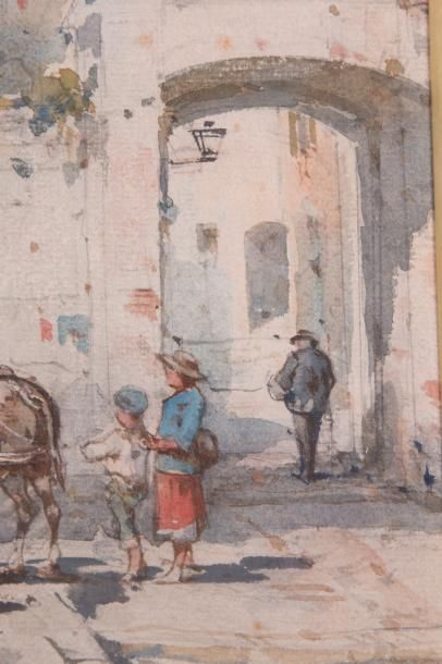 null Emmanuel COSTA (1833-1913-21) 

Rue animée. Aquarelle.?Signée en bas à droite....