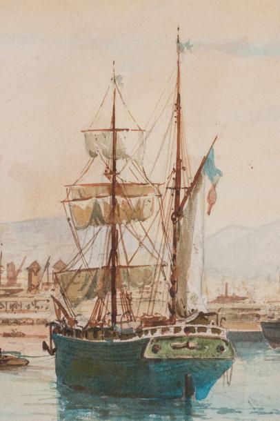 null Émile HENRY (1842-1920) 

Le port de Marseille. Aquarelle. Signée en bas à gauche....