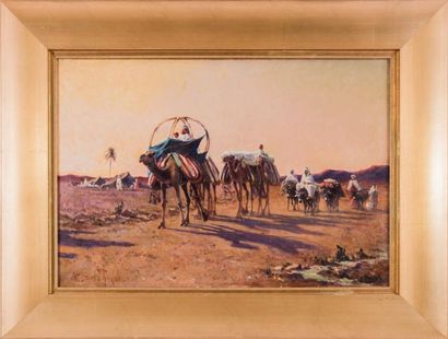 null Alexis Auguste DELAHOGUE (1867-1953) 

La caravane. Huile sur toile. Signée...