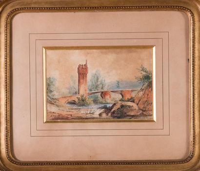 null Jules COIGNET (1798-1860) 

Paysage.?Aquarelle sur papier. Signée en bas à gauche....