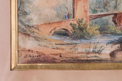 null Jules COIGNET (1798-1860) 

Paysage.?Aquarelle sur papier. Signée en bas à gauche....