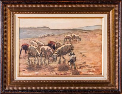 null René SEYSSAUD (1867-1952) 

Les moutons. 1899. Tempera sur carton. Signée en...