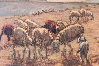 null René SEYSSAUD (1867-1952) 

Les moutons. 1899. Tempera sur carton. Signée en...