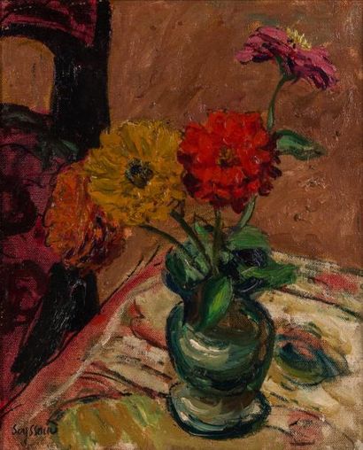 null René SEYSSAUD (1867-1952) 

Bouquet de eurs. Huile sur toile. Signée en bas...