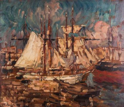 null Horace RICHEBE (1871-1964) 

Bateaux dans le port. 1915. Huile sur panneau....