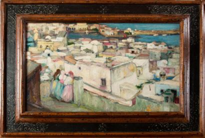 null Alfred DABAT (1869-1935) 

Femmes d’Alger sur la terrasse (casbah),1913. Huile...