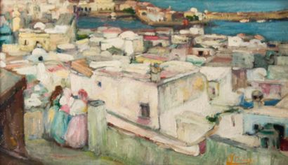 null Alfred DABAT (1869-1935) 

Femmes d’Alger sur la terrasse (casbah),1913. Huile...