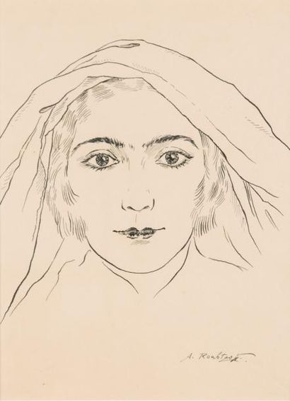 null Alexandre ROUBTZOFF (1884-1949) 

Portrait de femme. Encre de chine. Signée...