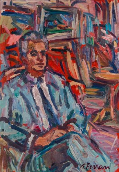 null Antoine FERRARI (1910-1995) 

Portrait d’homme assis. Huile sur carton. Signée...