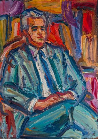 null Antoine FERRARI (1910-1995) 

Portrait d’homme assis. Huile sur carton.?Signée...