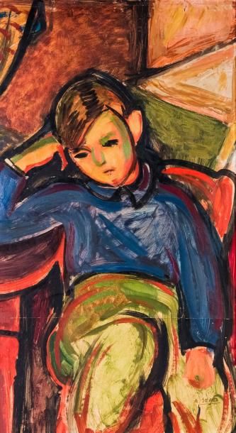null Antoine SERRA (1908-1995) 

Portrait d’enfant.?Huile sur isorel.?Signée en bas...