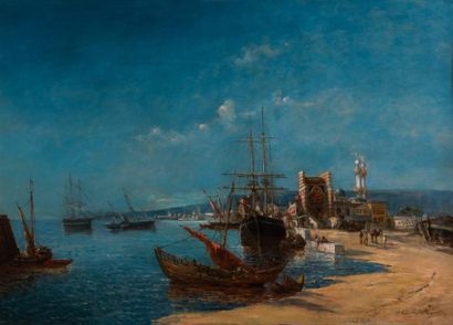 null Jean-Baptiste Henri DURAND-BRAGER (1814-1879) 

Port animé sur le Bosphore....