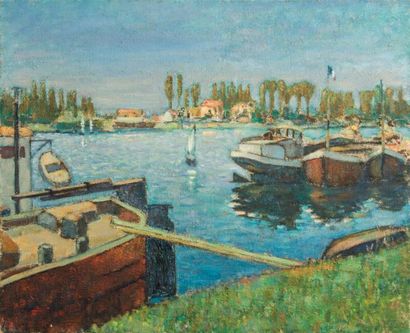 null Guy PICHON (1933-2007) 

Bord de Seine. Huile sur toile. 50 x 61 cm. 

