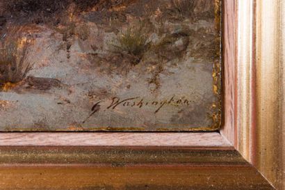 null Georges WASHINGTON (1827-1910). 

L’escarmouche.?Huile sur panneau. Signée en...